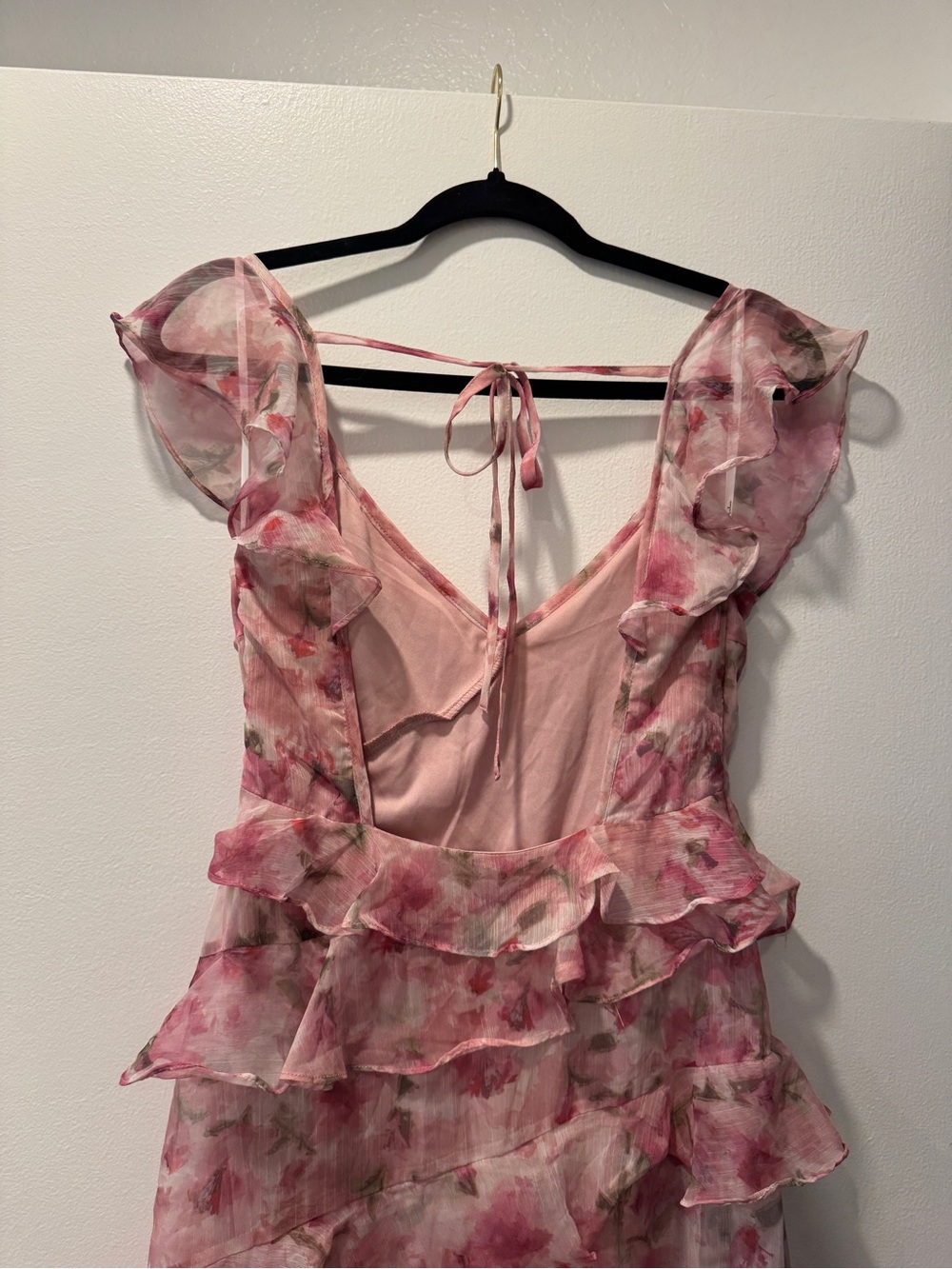 Lulus Evangeline Pink Floral Ruffle Maxi Dress | Open Back | S - Picture 7 of 9